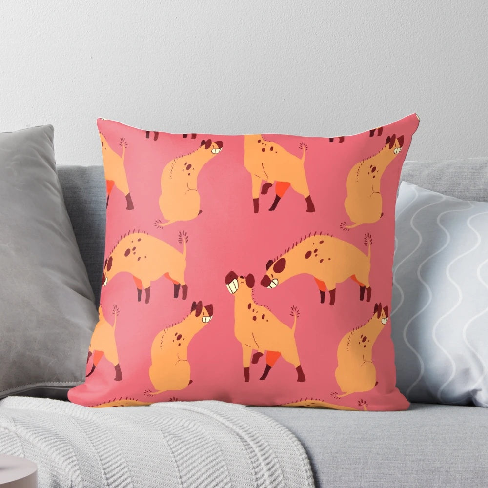 Colorful hyena seamless pattern printed on a plush pillow