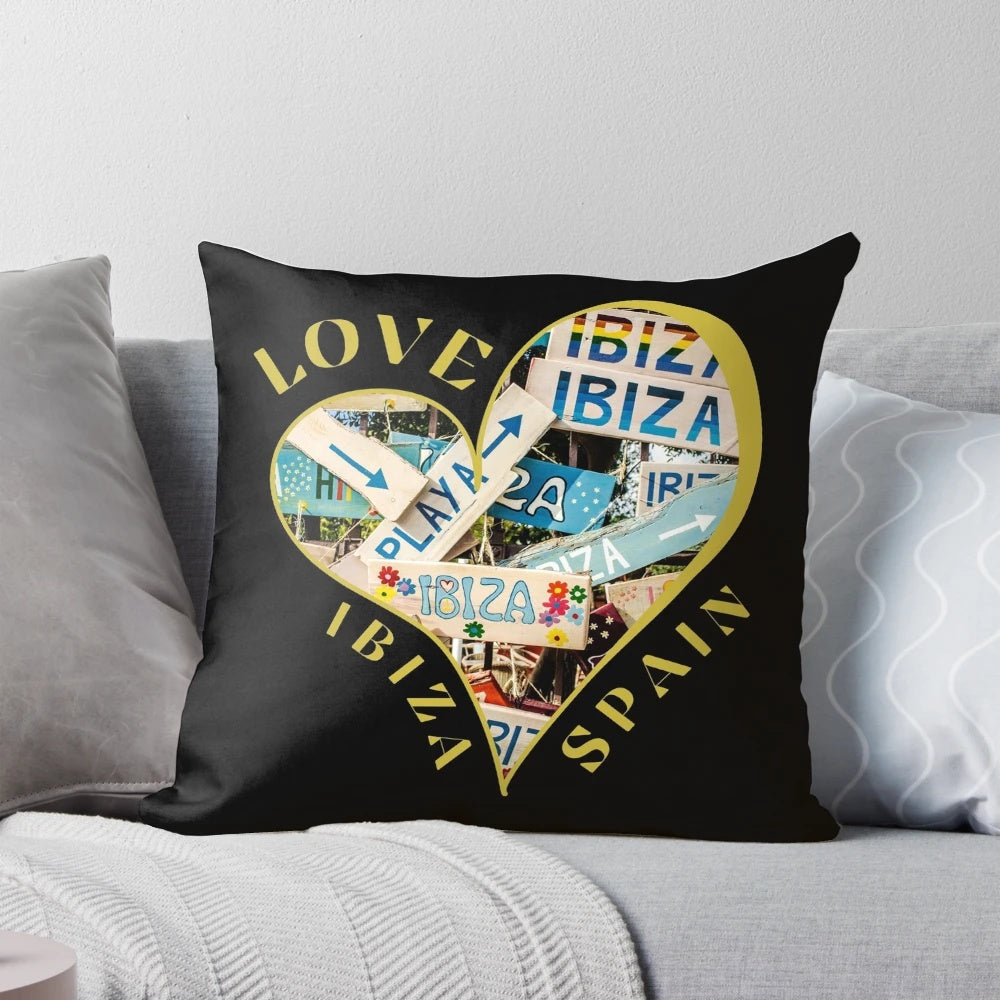 Vibrant Ibiza Spain Pillow showcasing the beautiful and colorful Balearic Islands