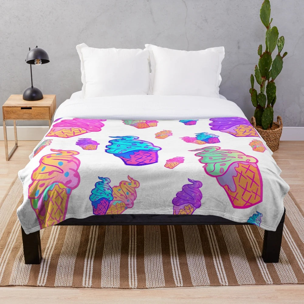 Colorful ice cream cone plush blanket