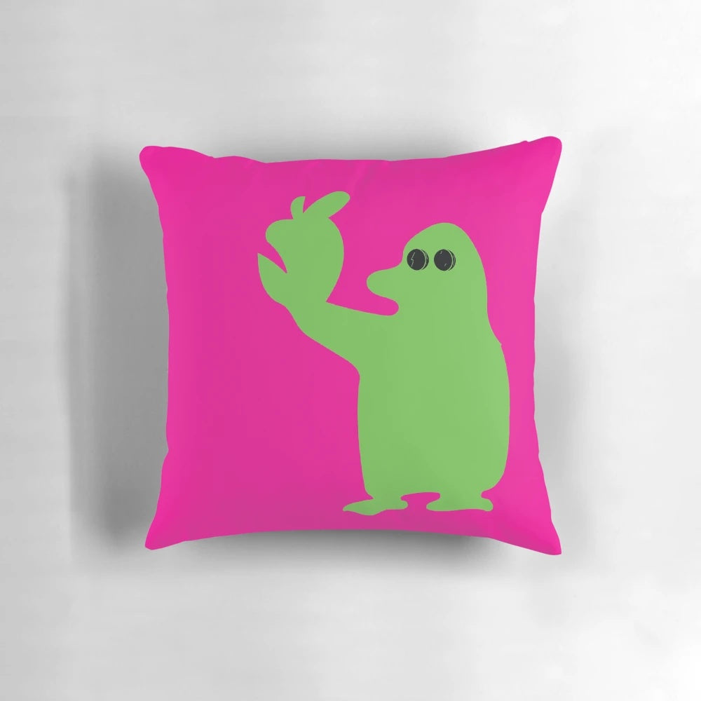 A plush, hot pink pillow featuring the ICI icon logo, blending cyberpunk and synthwave styles.