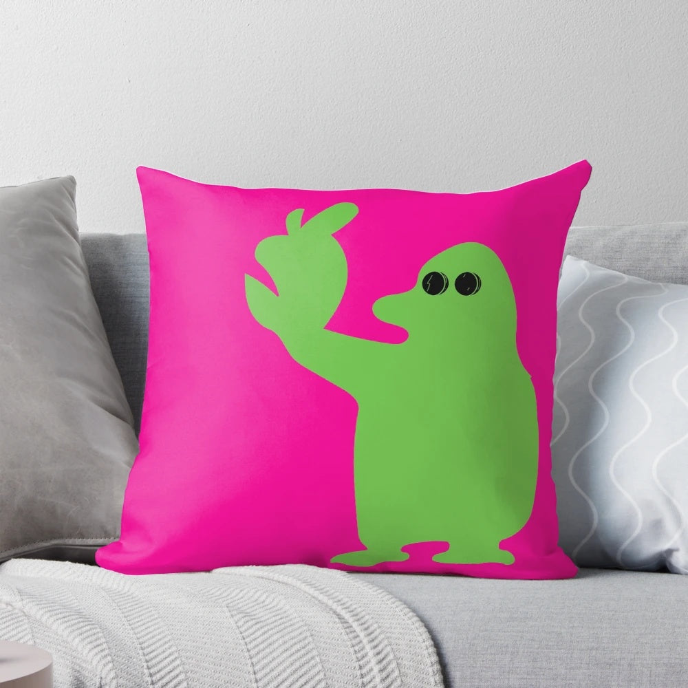 A plush, hot pink pillow featuring the ICI icon logo, blending cyberpunk and synthwave styles.