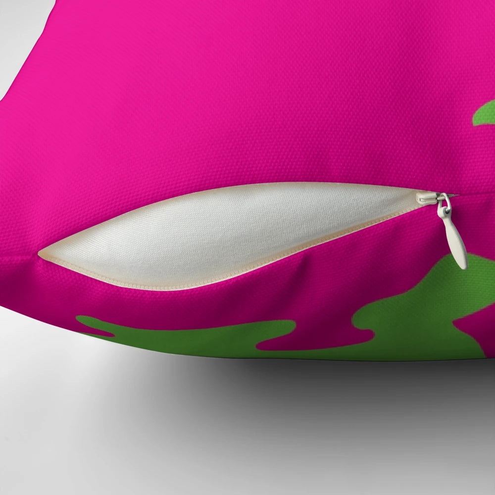 A plush, hot pink pillow featuring the ICI icon logo, blending cyberpunk and synthwave styles.