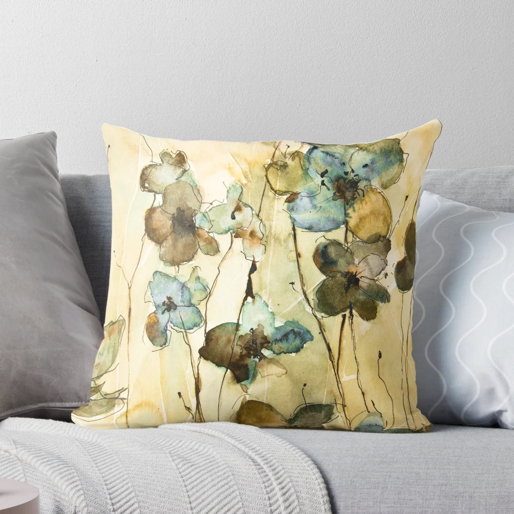 Impression Pillow featuring a vibrant yellow floral design, perfect for adding a touch of nature to any room.