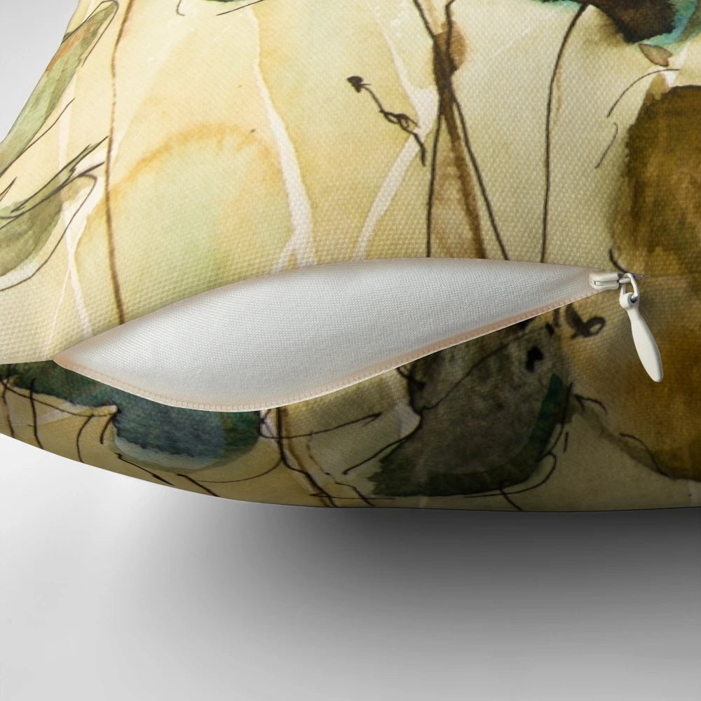 Impression Pillow featuring a vibrant yellow floral design, perfect for adding a touch of nature to any room.