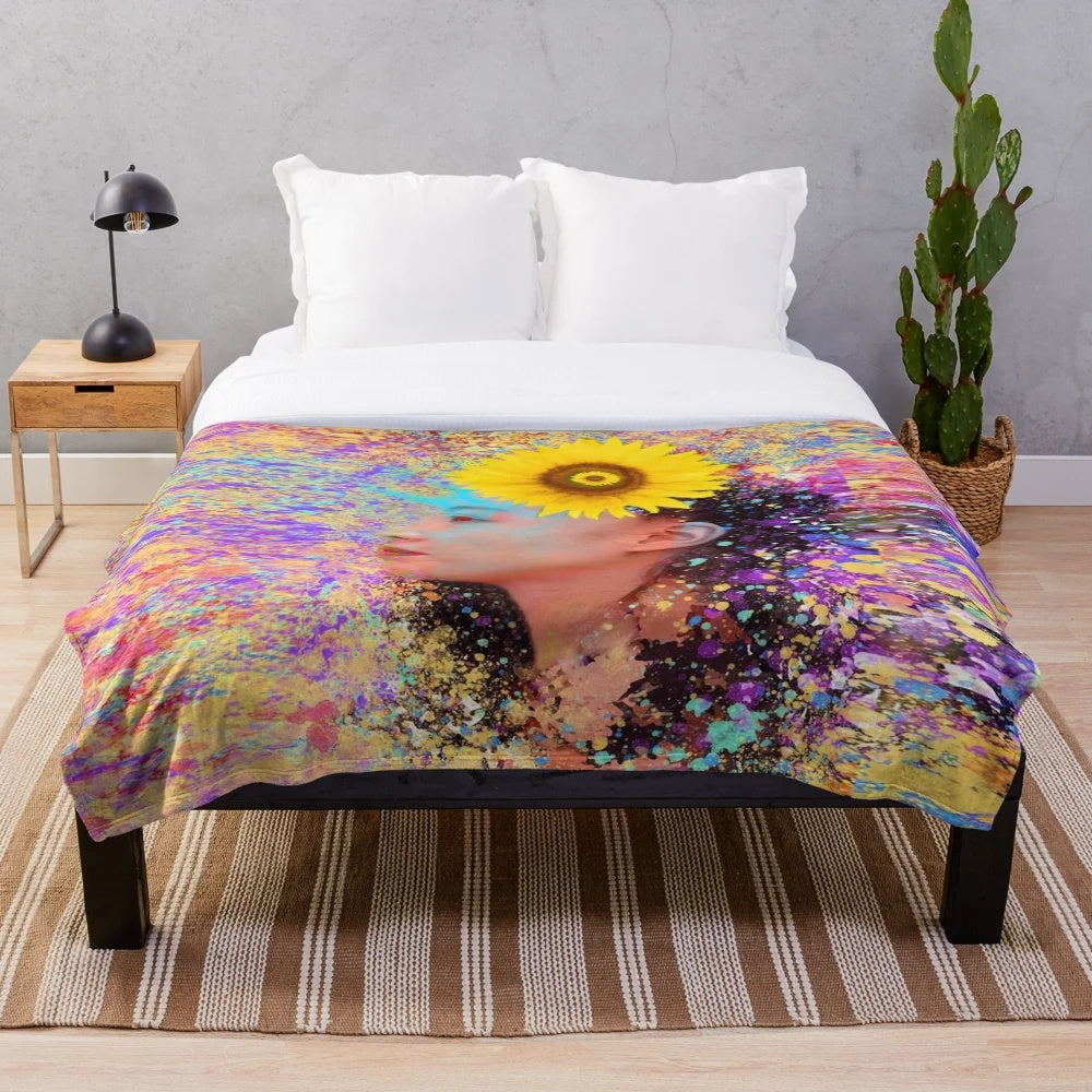Impressionist-inspired plush blanket with vibrant colors and patterns