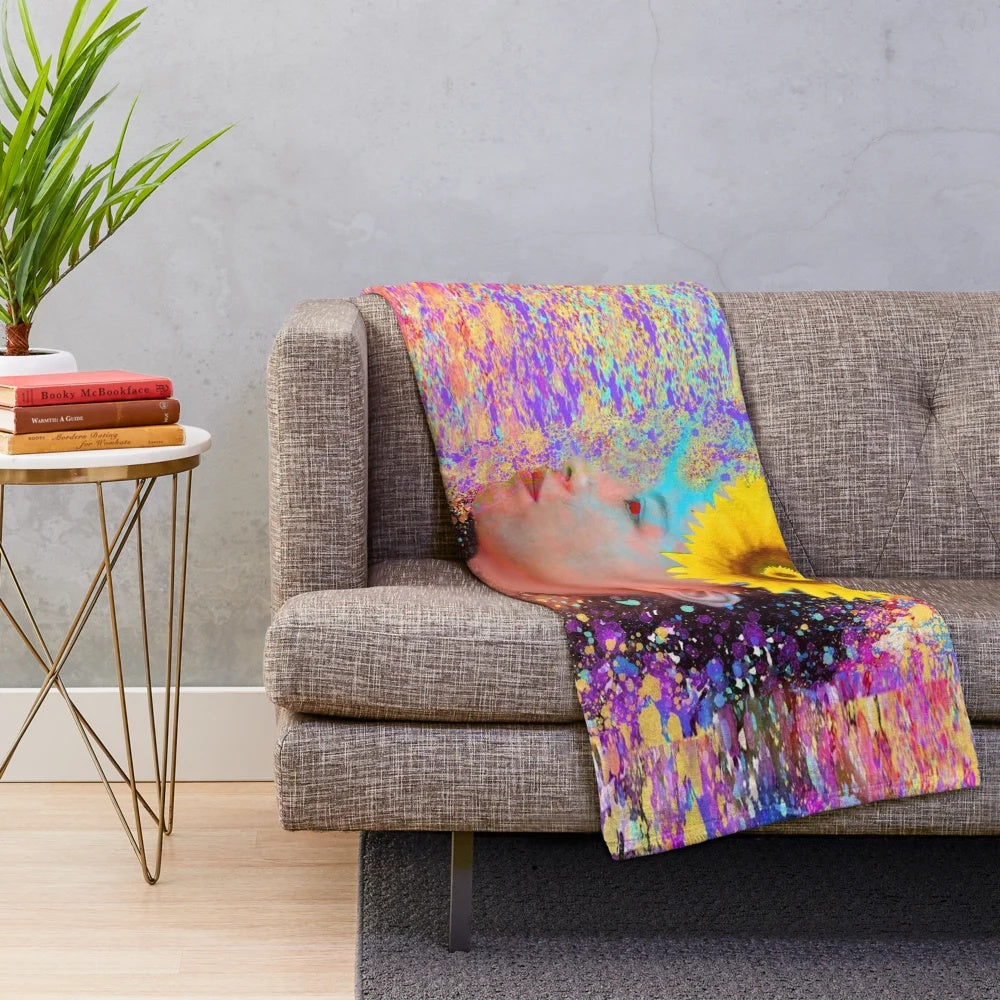 Impressionist-inspired plush blanket with vibrant colors and patterns