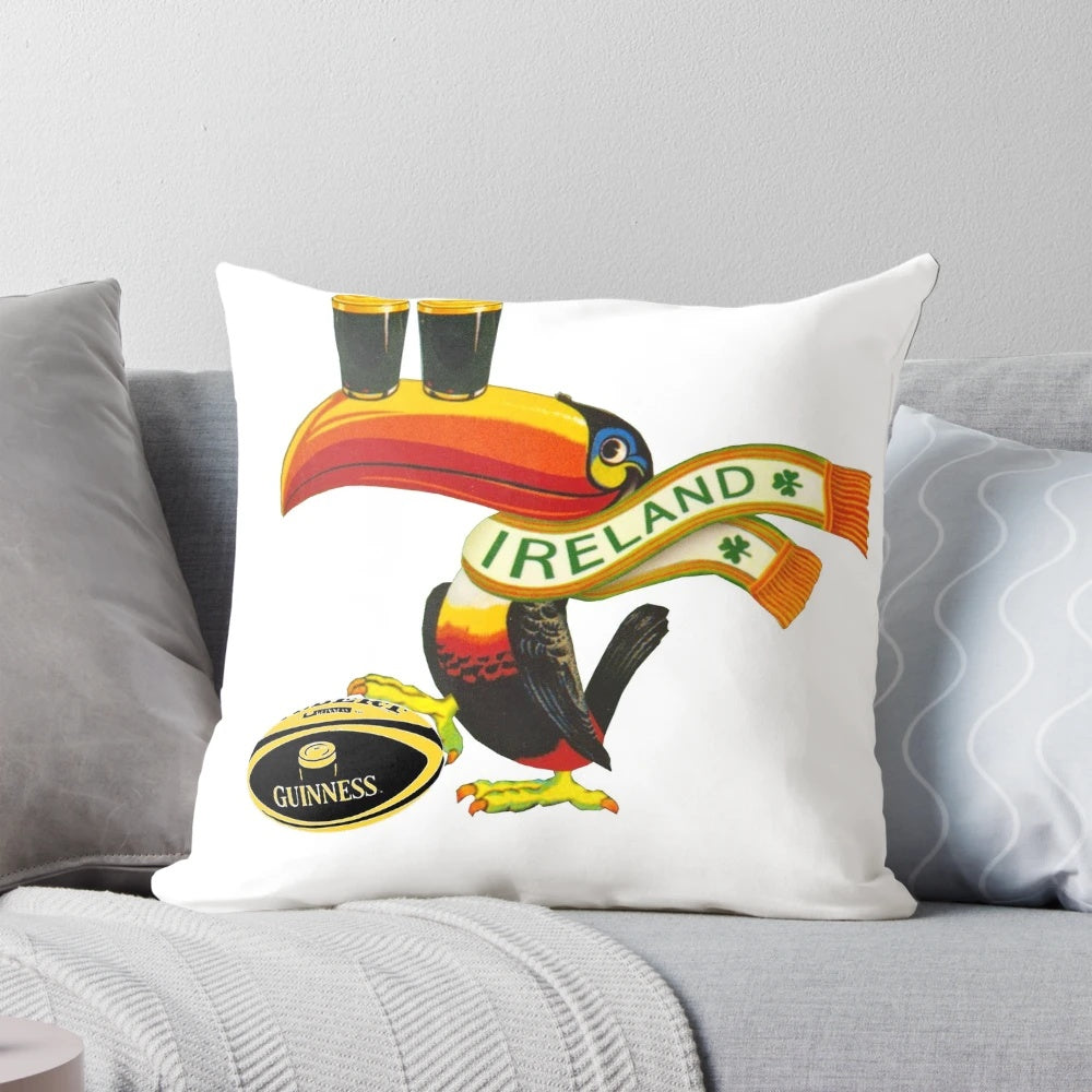 Colorful Toucan Pillow with Irish Beer and Stout Imagery