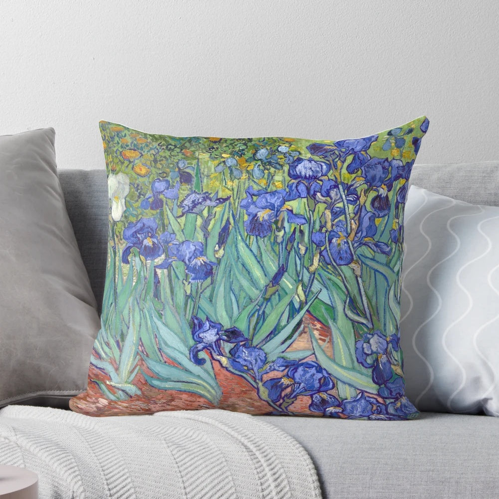 Throw pillow featuring a vibrant floral design inspired by the artwork of Vincent van Gogh.