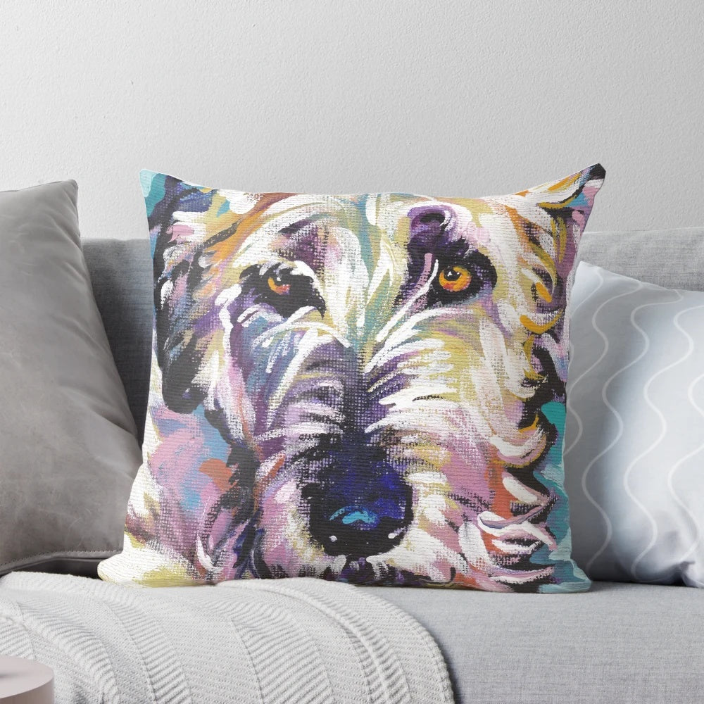 Vibrant and colorful pop art style portrait of an Irish Wolfhound dog