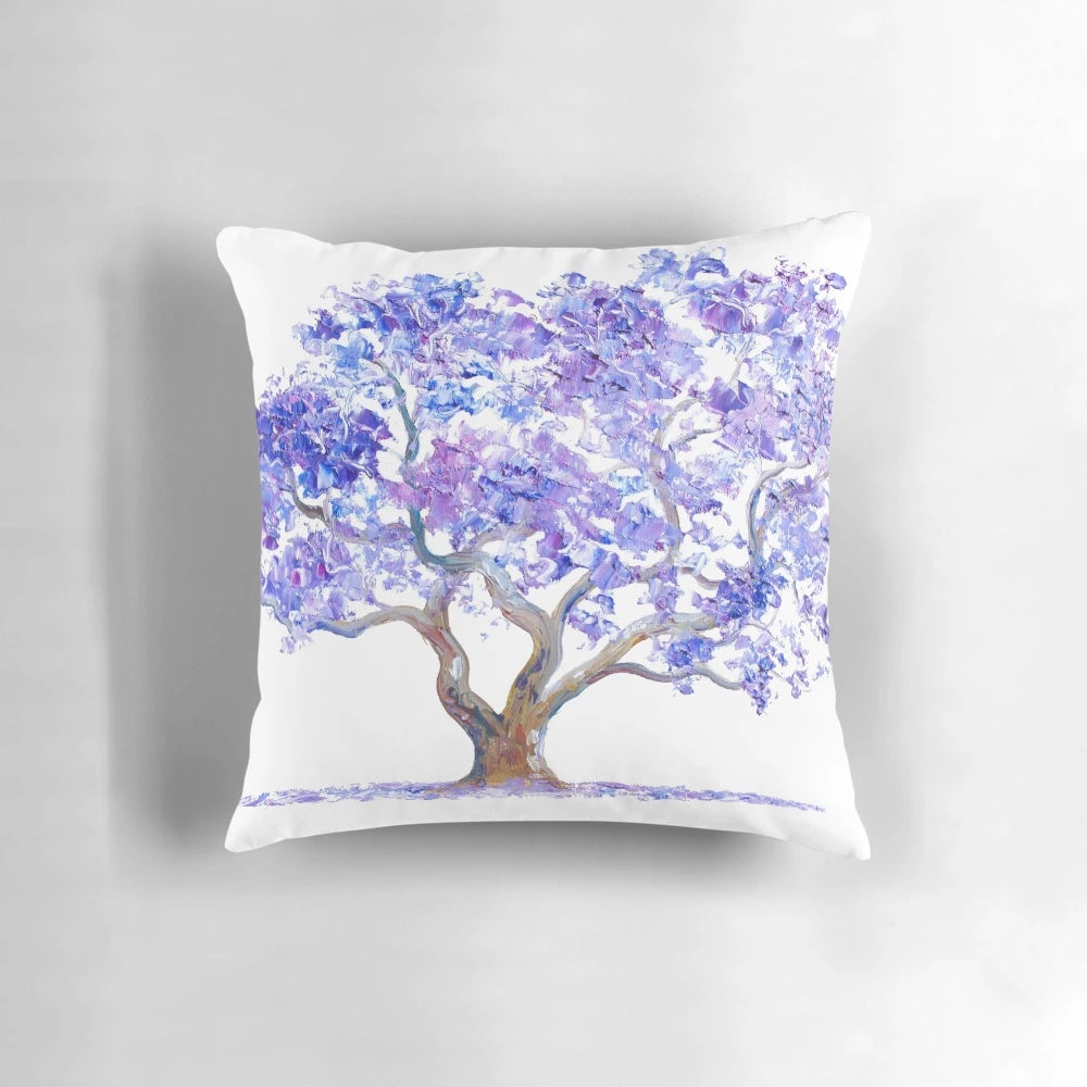 Jacaranda Tree Pillow - Vibrant Purple Flowers and Graceful Foliage