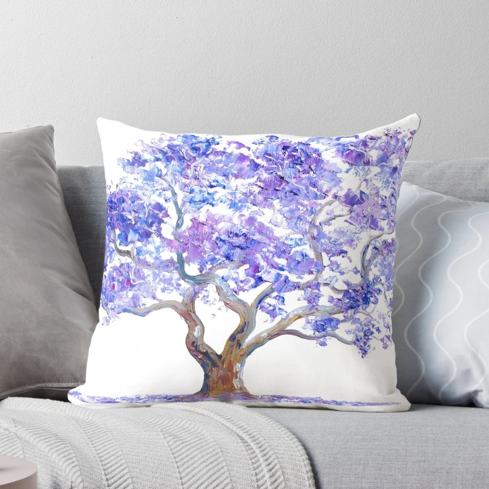 Jacaranda Tree Pillow - Vibrant Purple Flowers and Graceful Foliage