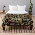 Vibrant Jamaica-Inspired Plush Blanket with Cultural Patterns and Rasta Themes