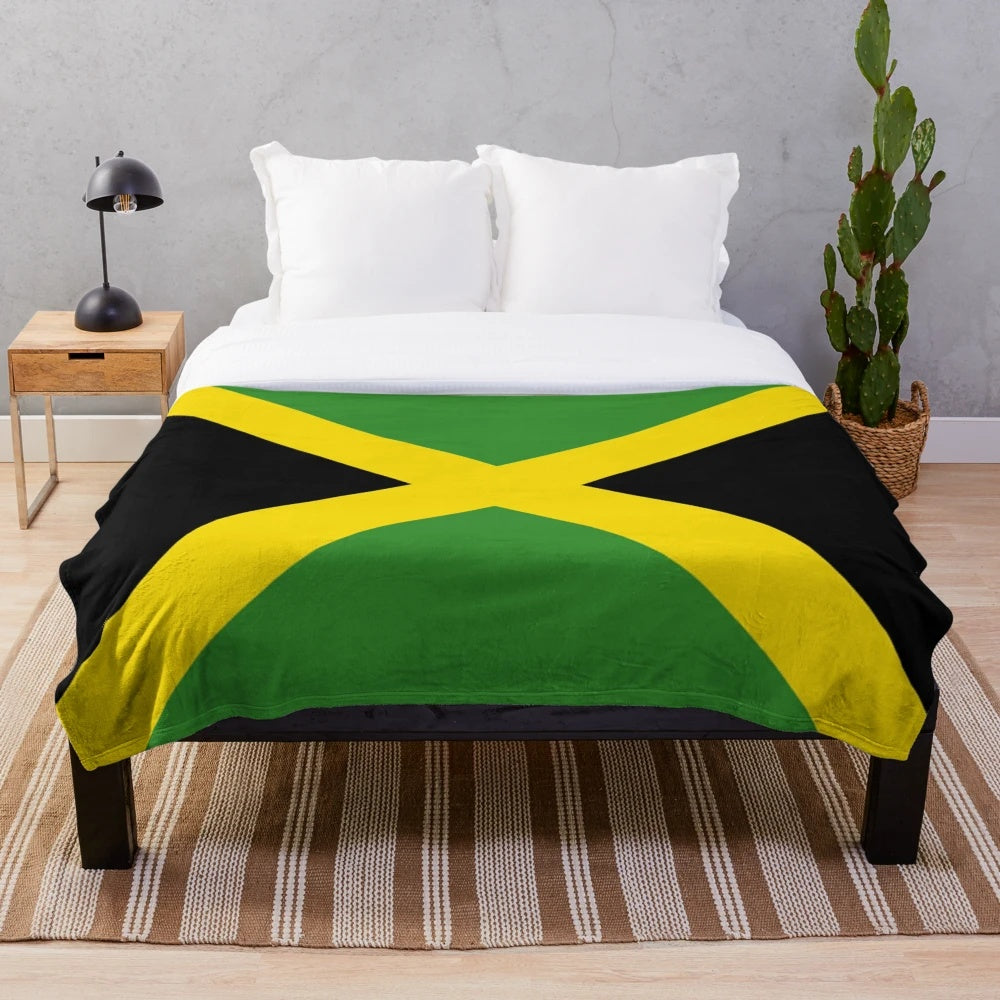 Colorful Jamaica-themed plush blanket with socks design