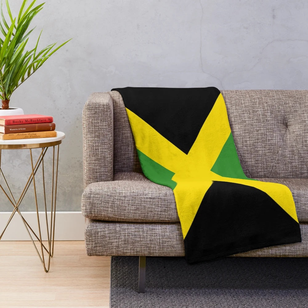Colorful Jamaica-themed plush blanket with socks design