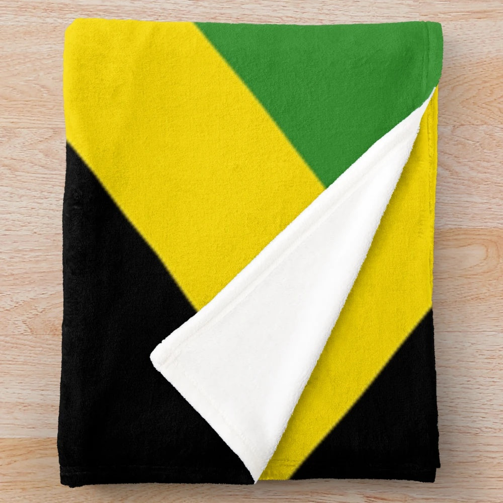 Colorful Jamaica-themed plush blanket with socks design