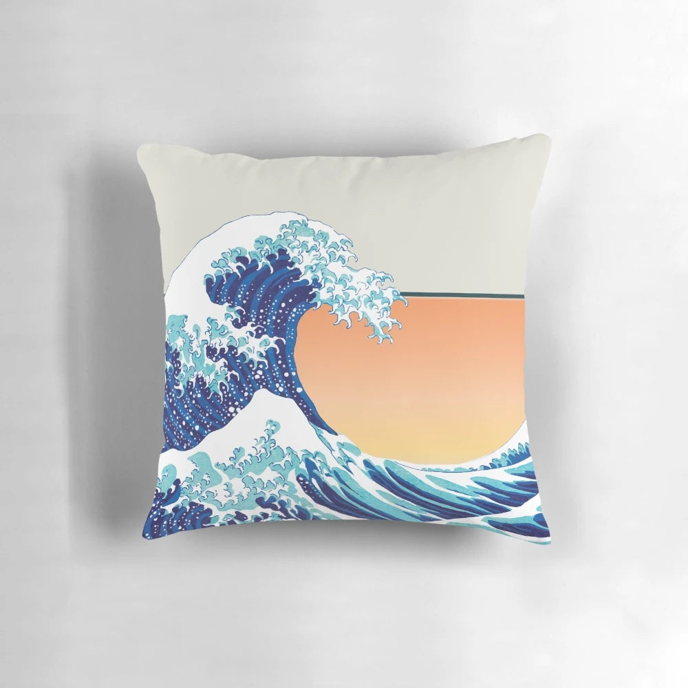 Colorful Japanese waves art print decorative pillow for home