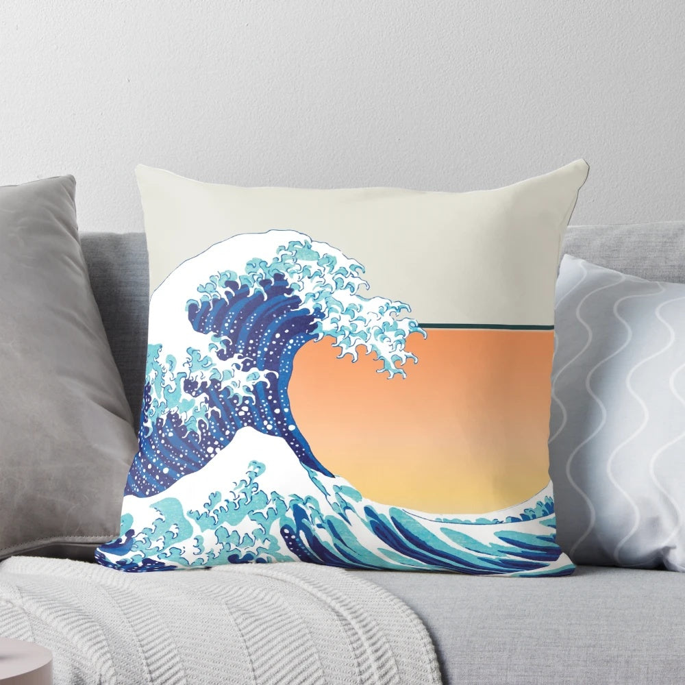Colorful Japanese waves art print decorative pillow for home