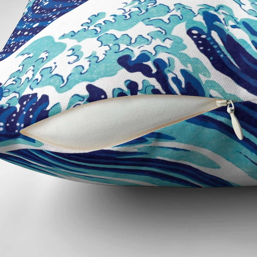 Colorful Japanese waves art print decorative pillow for home