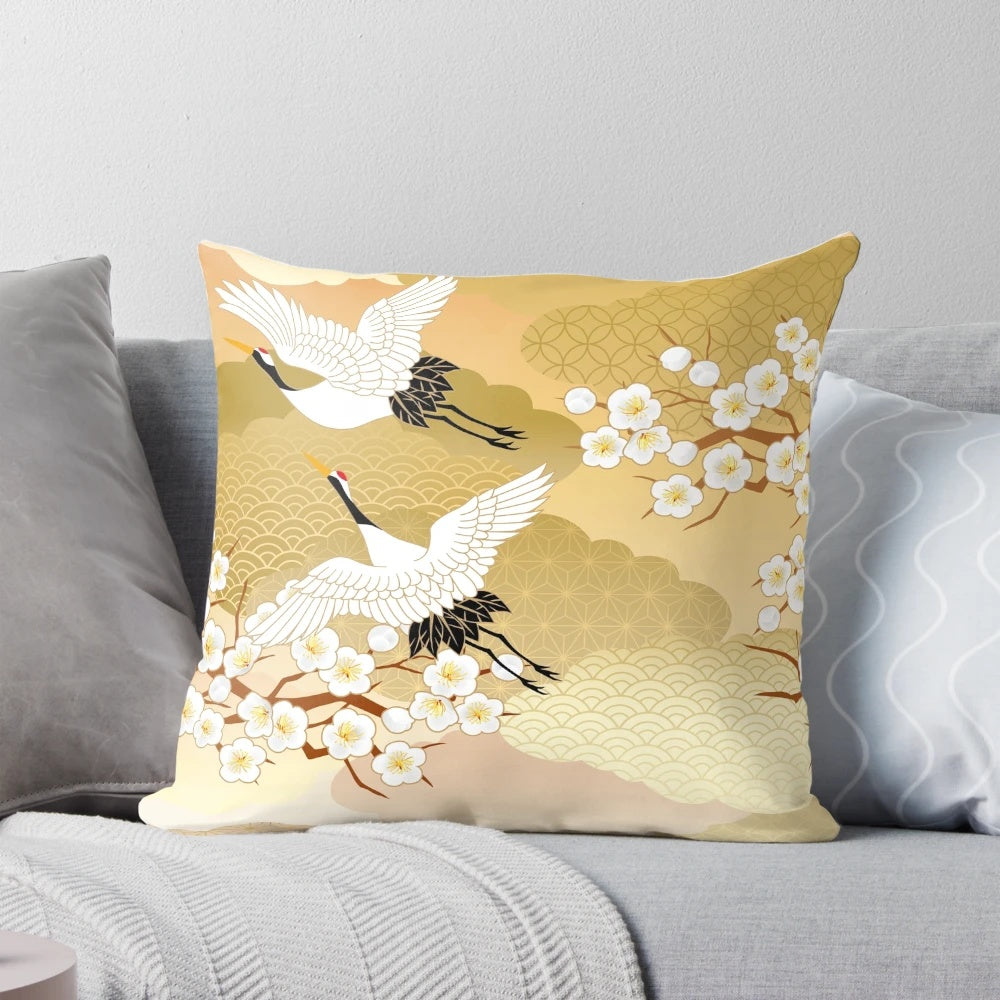 Colorful Japanese kimono-patterned decorative throw pillow