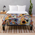 Jazz-inspired plush blanket featuring saxophone and Mardi Gras imagery