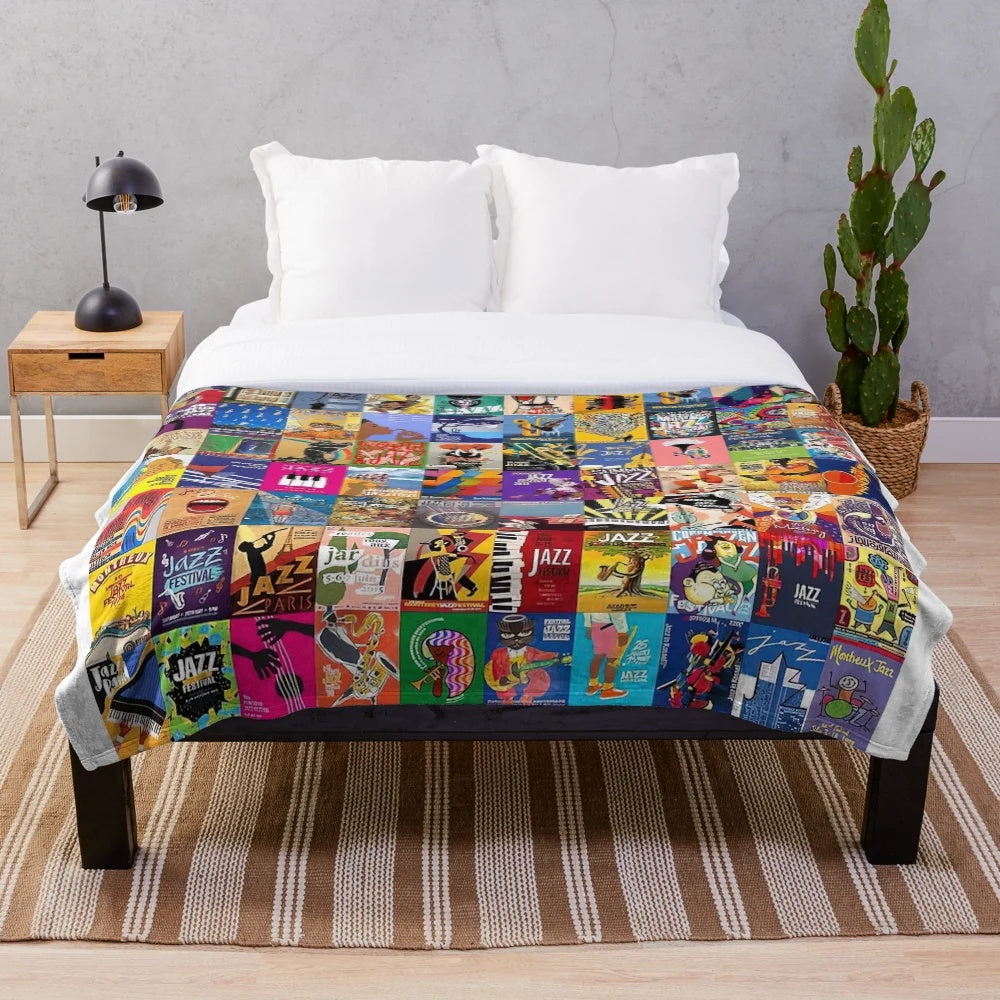 Jazz music collage plush blanket