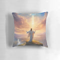 A colorful, artistic pillow featuring an image of Jesus Christ in a stained glass style.