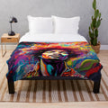 Jimi Hendrix inspired plush blanket with psychedelic and abstract guitar design