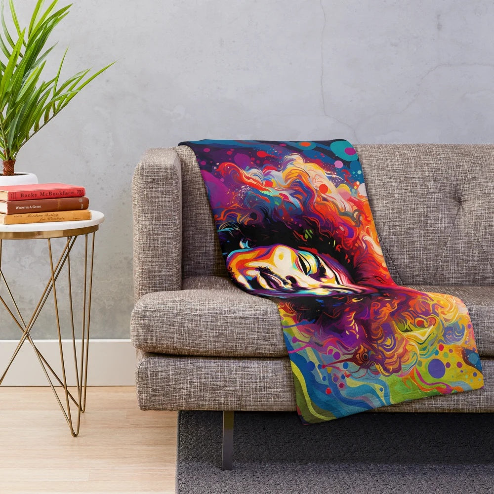 Jimi Hendrix inspired plush blanket with psychedelic and abstract guitar design