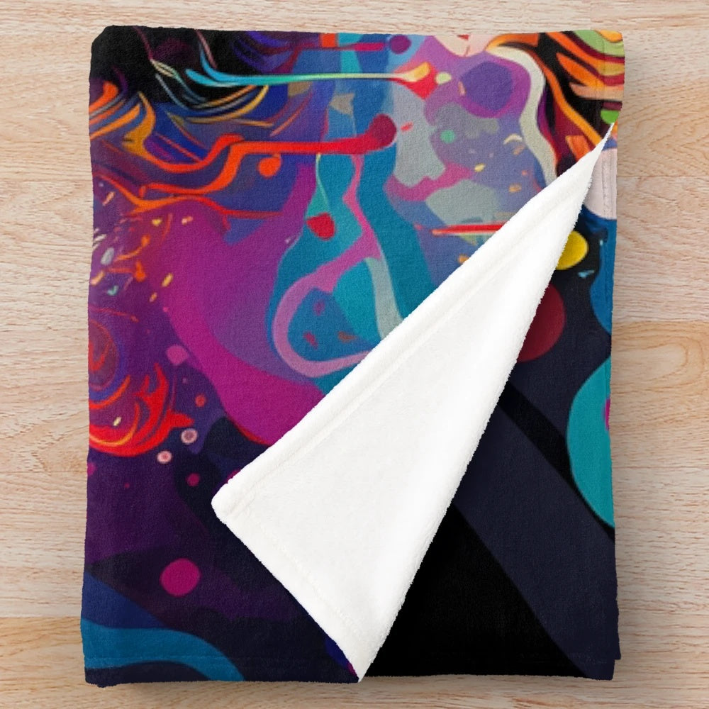 Jimi Hendrix inspired plush blanket with psychedelic and abstract guitar design