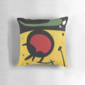 Colorful abstract throw pillow inspired by the paintings of Spanish artist Joan Miro