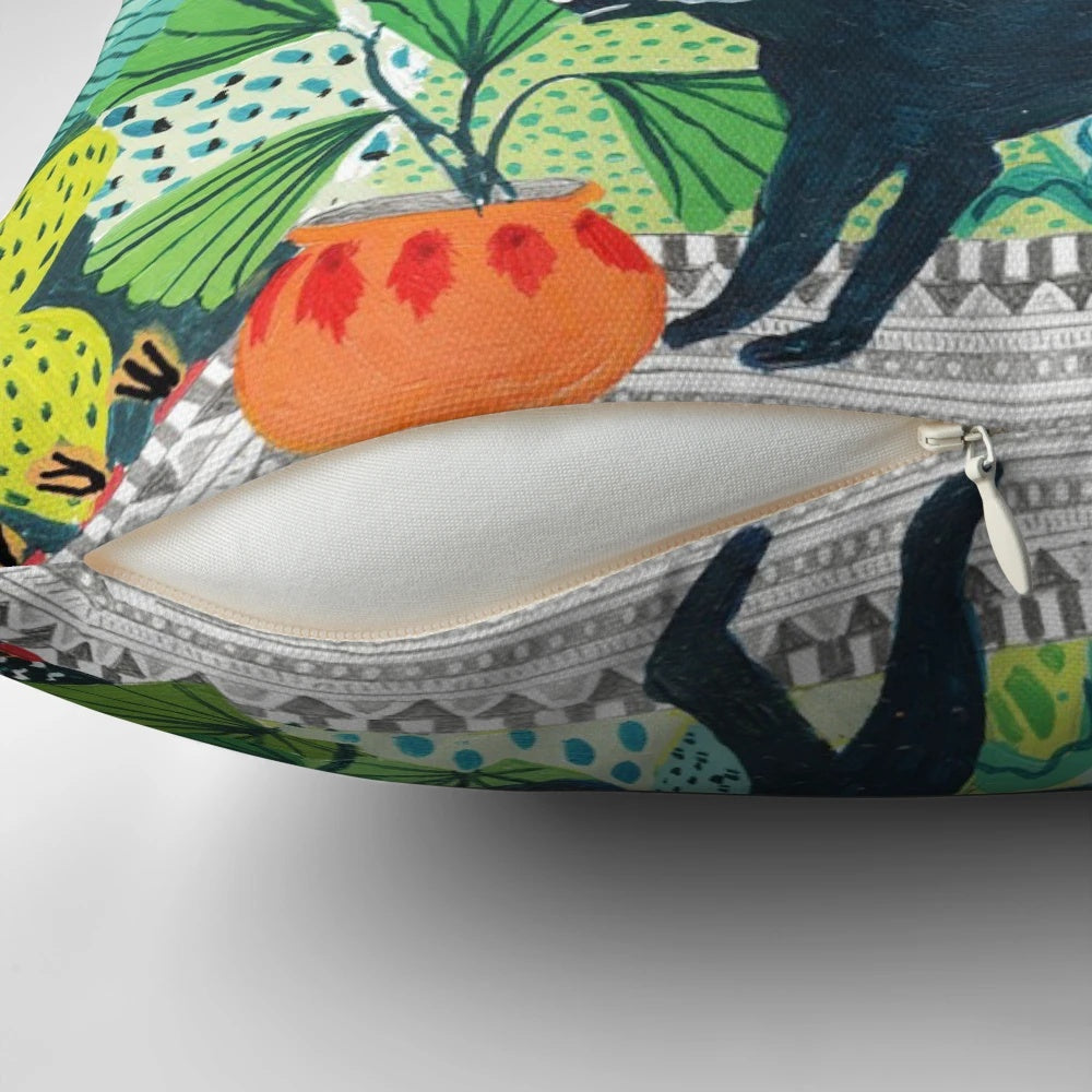 Lush jungle-inspired pillow featuring a panther or leopard animal print design