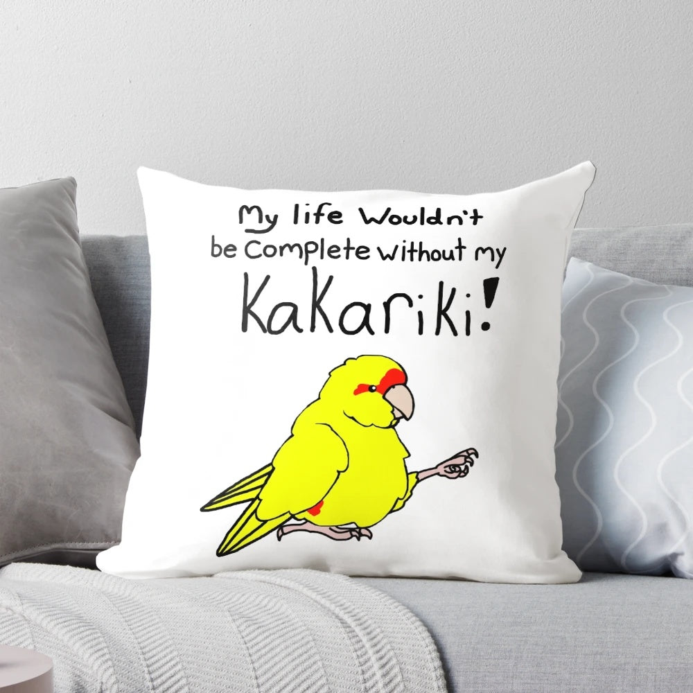 Vibrant Kakariki! Pillow featuring a colorful New Zealand parrot design
