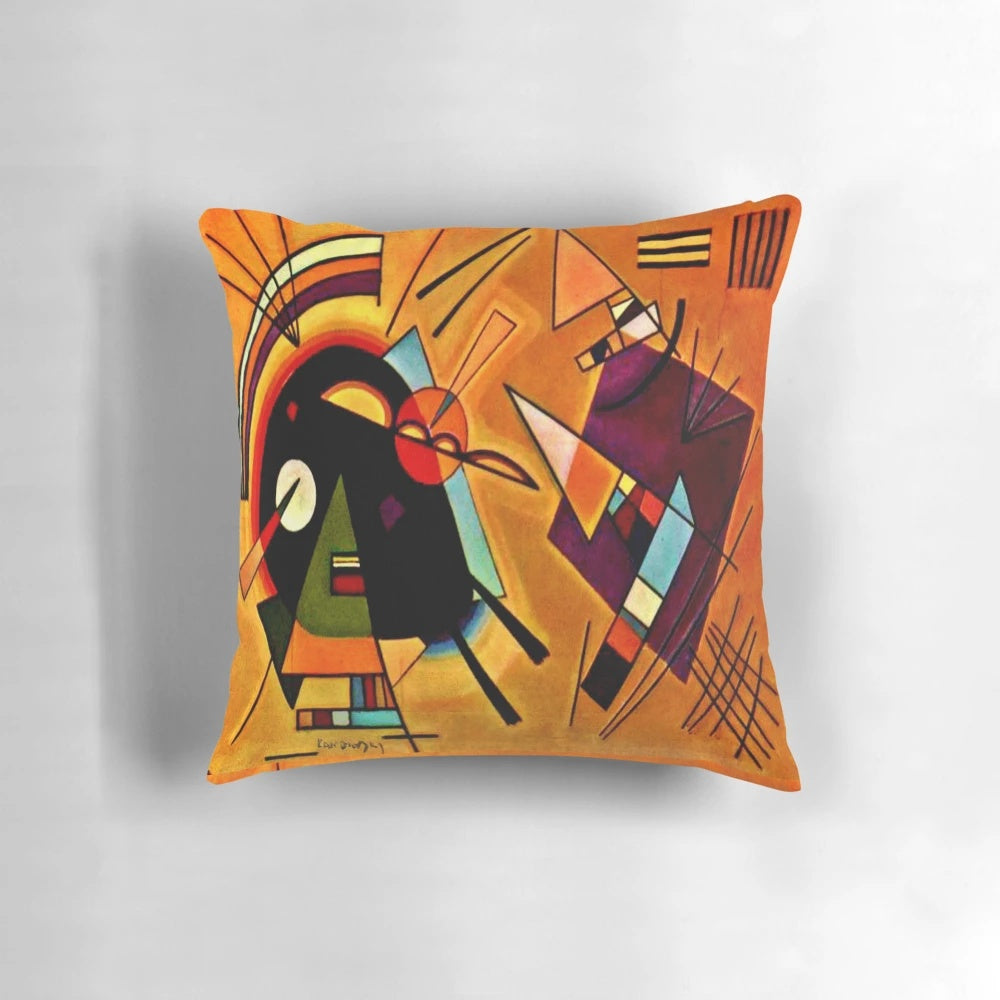 Abstract cubist pillow featuring Wassily Kandinsky's "Black and Violet" painting