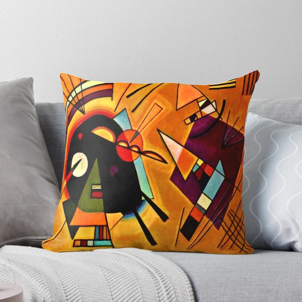 Abstract cubist pillow featuring Wassily Kandinsky's "Black and Violet" painting