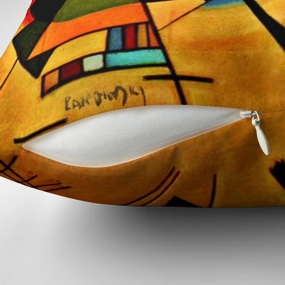 Abstract cubist pillow featuring Wassily Kandinsky's "Black and Violet" painting