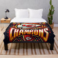 Detailed illustration of the Kansas City skyline on a plush blanket