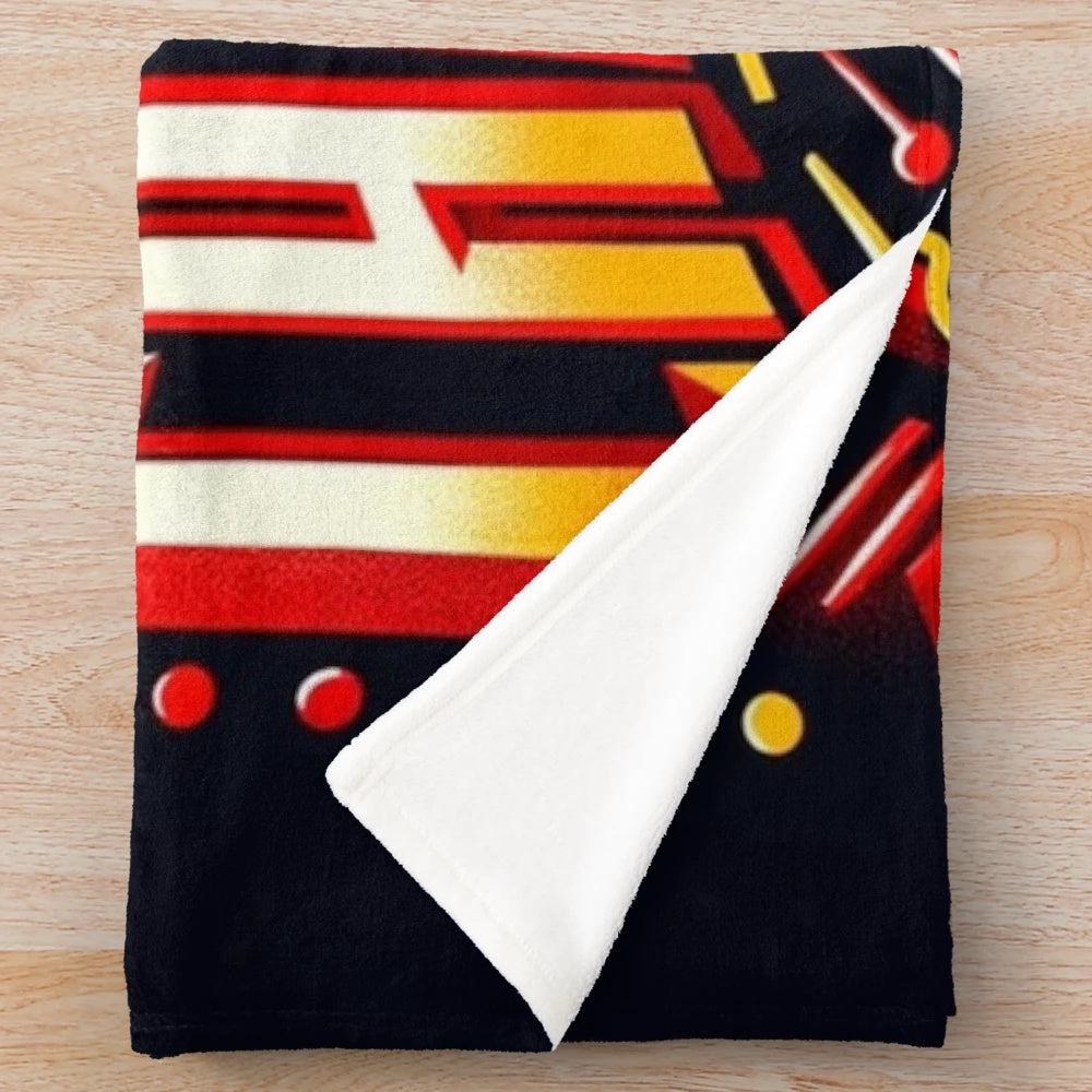 Detailed illustration of the Kansas City skyline on a plush blanket