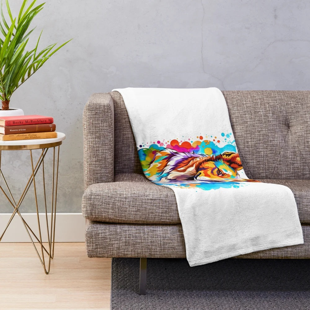 Vibrant watercolor-style Kelpie dog plush blanket