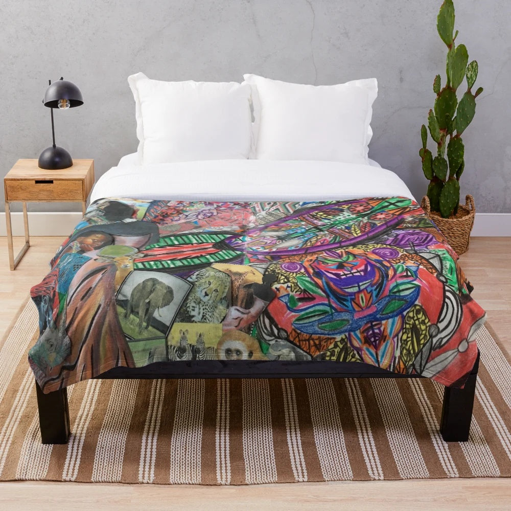 Colorful Kenyan culture plush blanket with tribal patterns and shapes