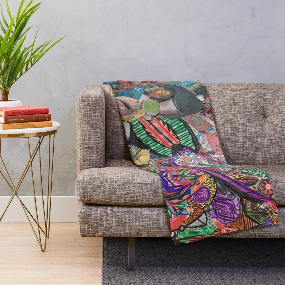 Colorful Kenyan culture plush blanket with tribal patterns and shapes