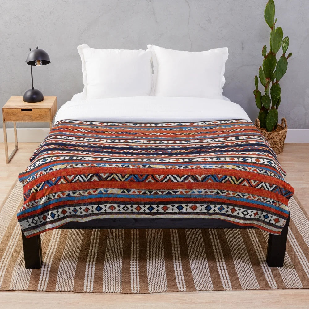 Plush blanket with vibrant kilim print and ethnic design