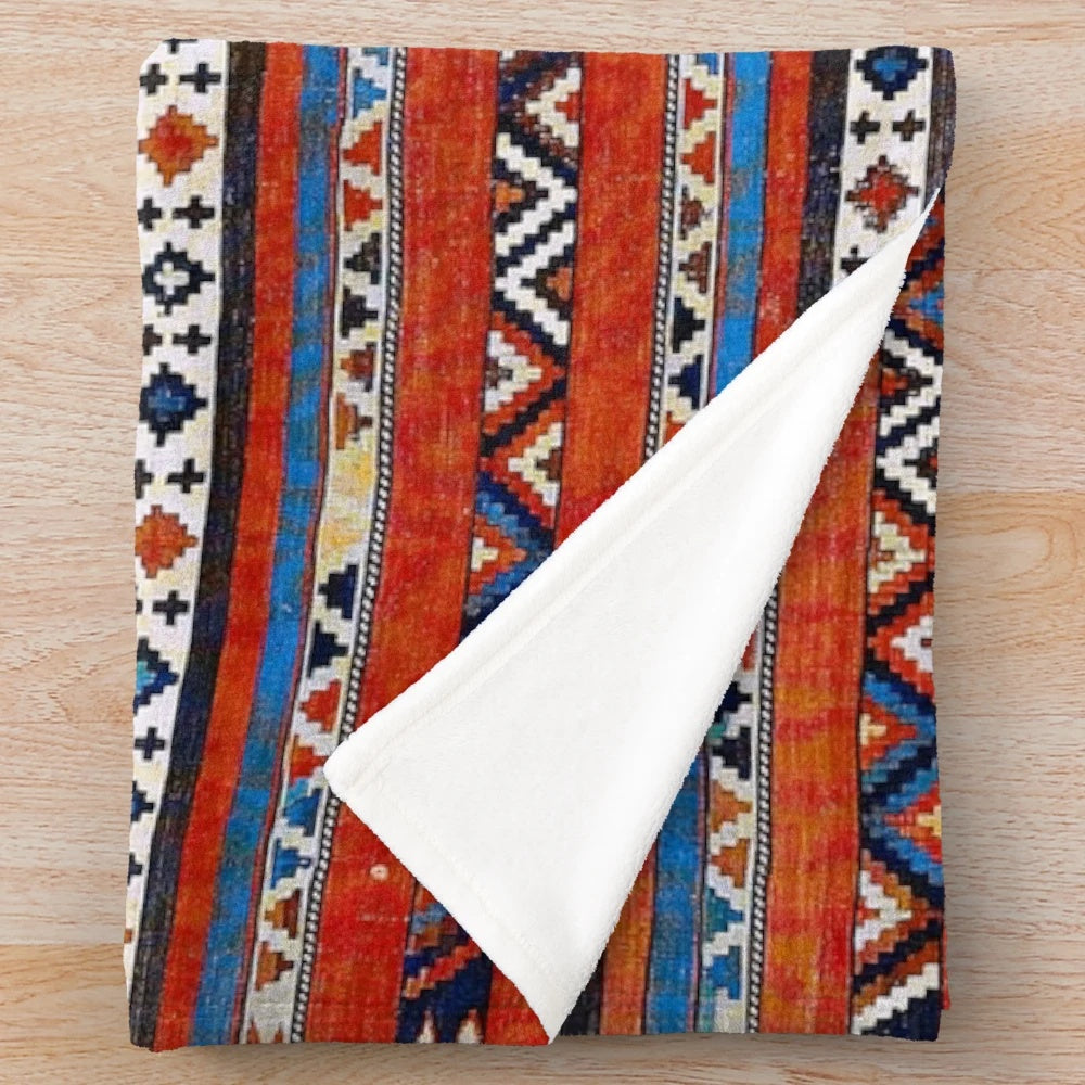 Plush blanket with vibrant kilim print and ethnic design