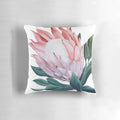 Decorative pillow featuring a painted image of a beautiful king protea flower, an iconic Australian native bloom.