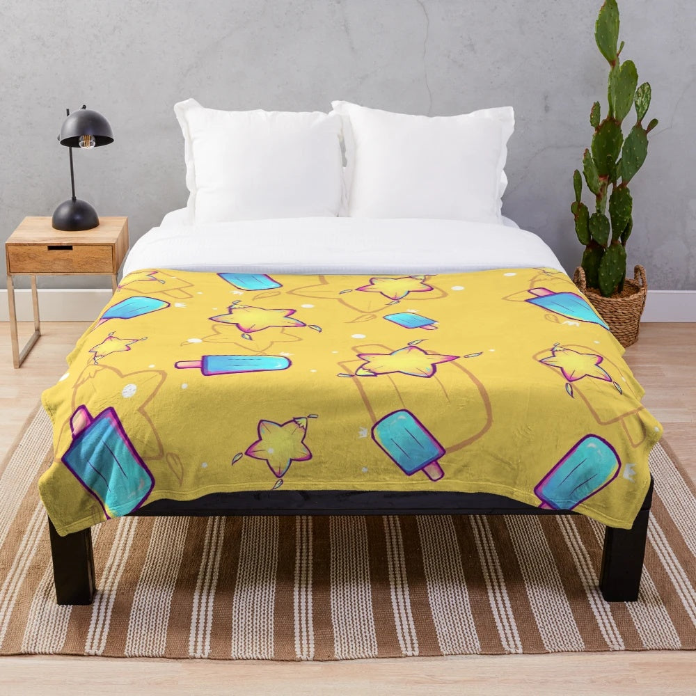Kingdom Hearts-inspired plush blanket with colorful sea salt ice cream and paopu fruit patterns