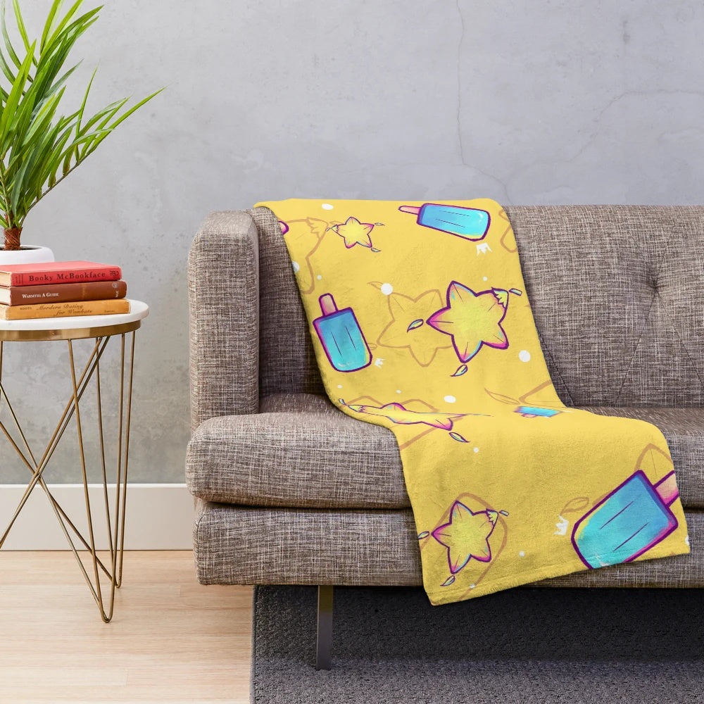 Kingdom Hearts-inspired plush blanket with colorful sea salt ice cream and paopu fruit patterns