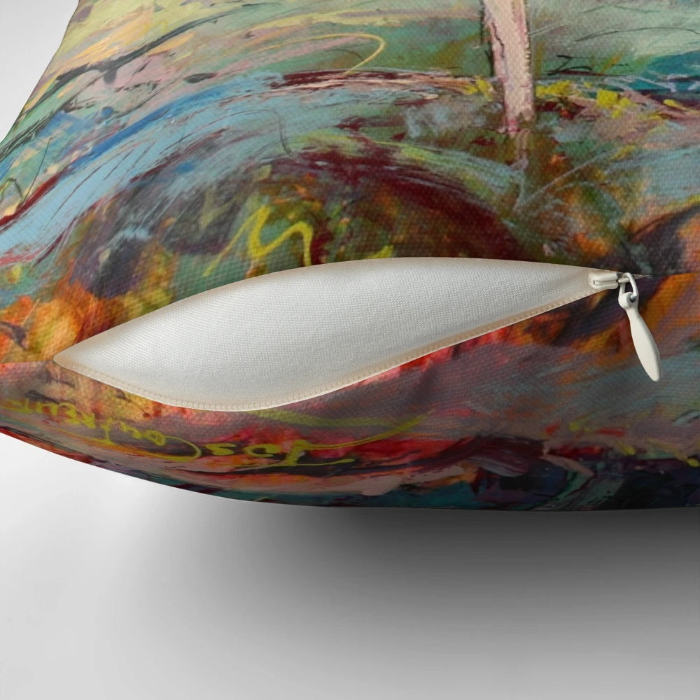 Kiwi-inspired decorative pillow featuring a colorful bird design