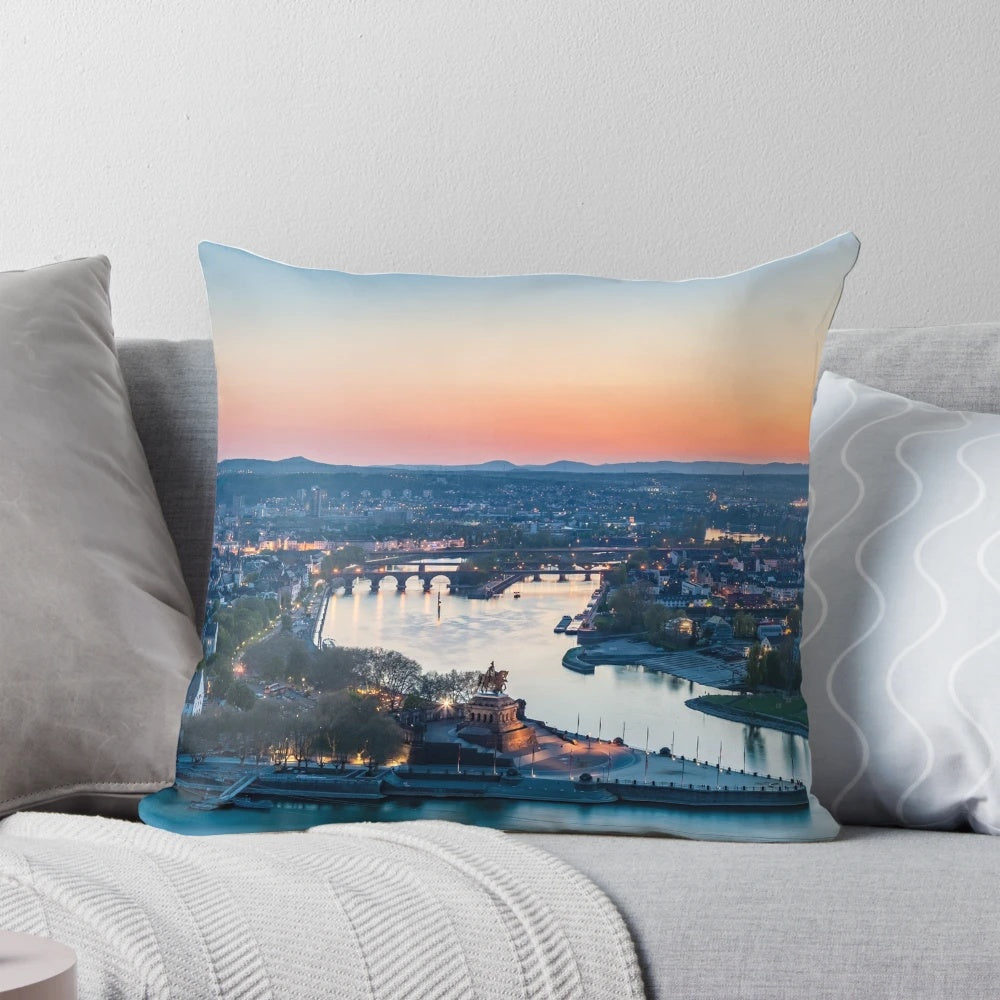 Colorful and bright KOBLENZ 01 pillow pod featuring architectural monument in Koblenz, Germany