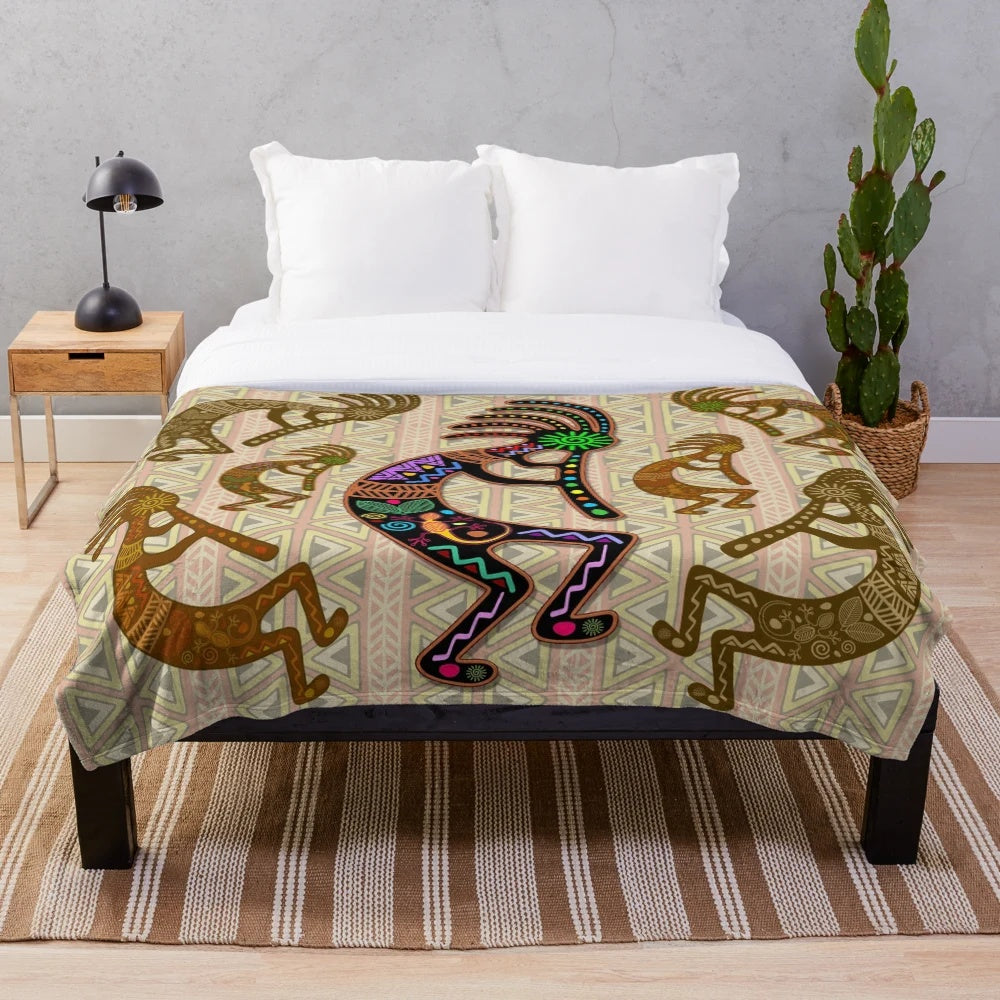 Kokopelli tribal pattern plush blanket