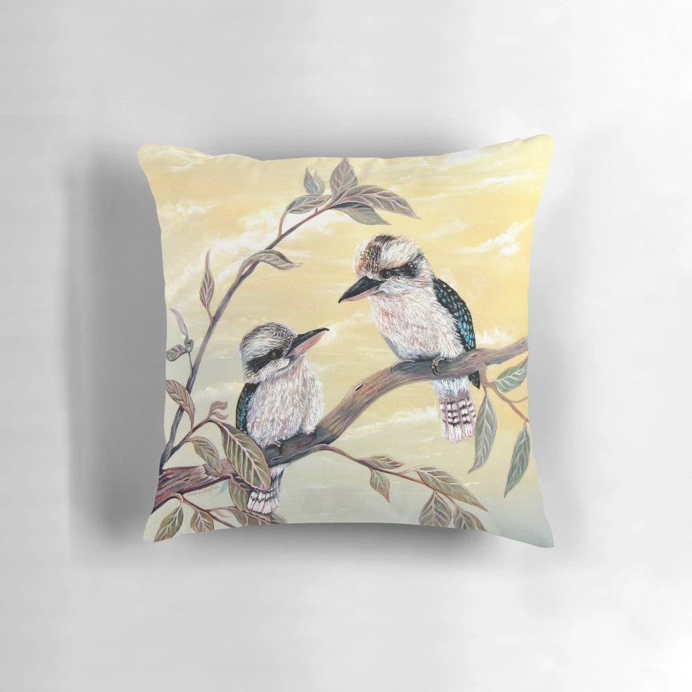 Kookaburra bird acrylic painting on a decorative throw pillow