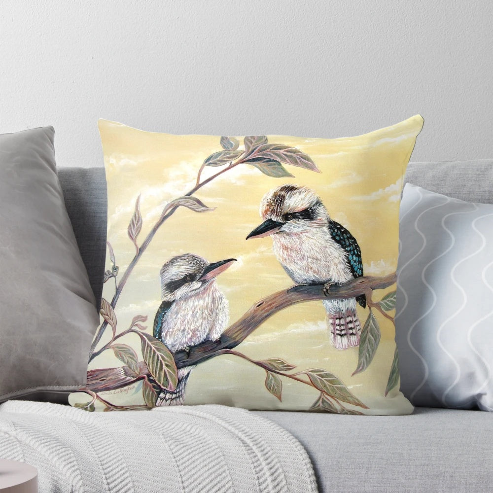 Kookaburra bird acrylic painting on a decorative throw pillow